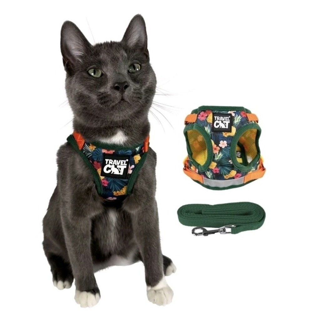 Travel Cat Hawaiian Print Harness Sz S The True Adventure Buckle Walk Adjustable